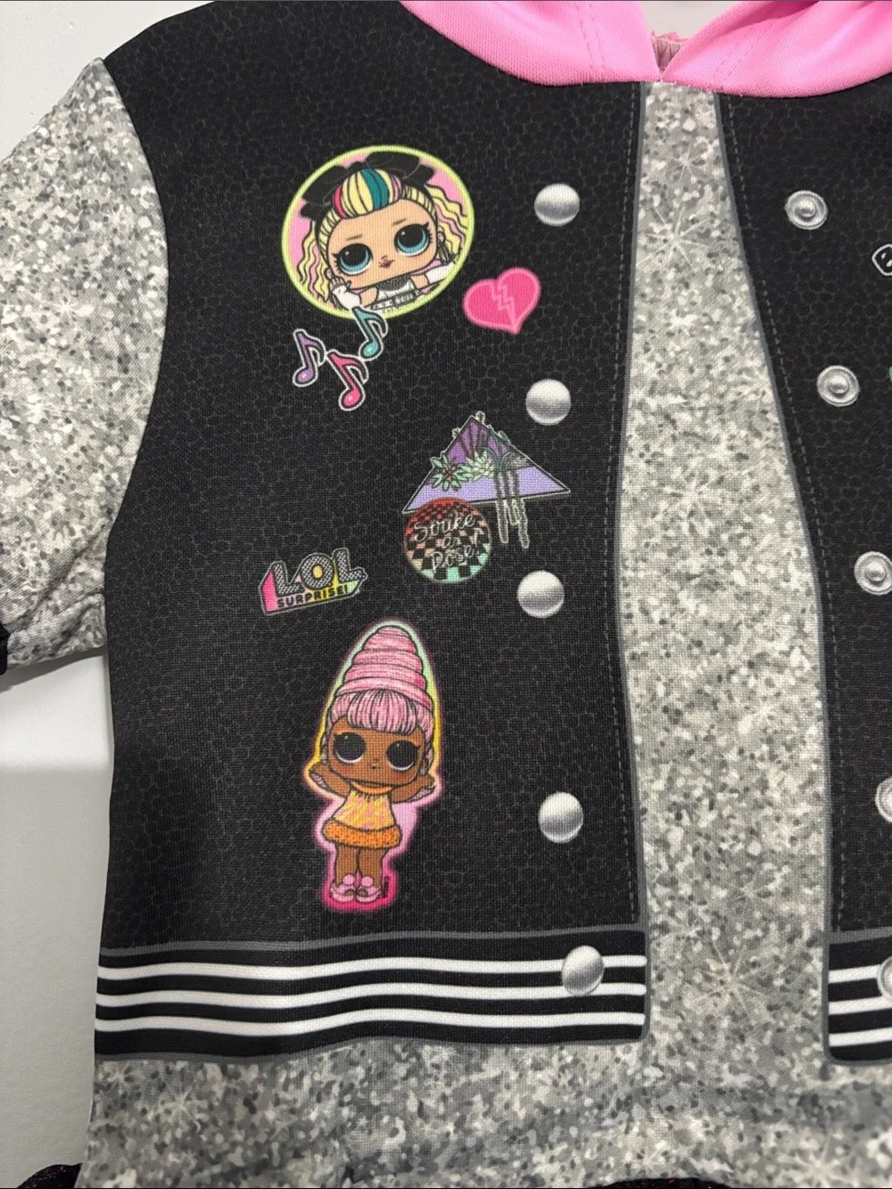L.O.L. Surprise! Black Sparkle Tulle Hooded Costume Dress with Pink Hood